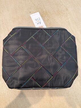 lug Black Quilted Cosmetic Bag with Multicolor Stitching